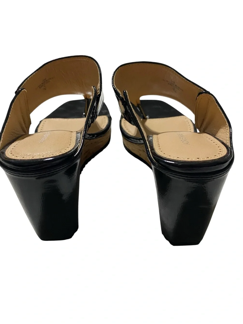 AV Sandals Wedge Thong Excellent Cork Patent Black Size 7